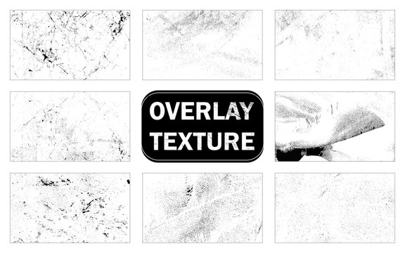 Set of grunge overlay frame and background with grime and rugged effect. Border collection with vintage texture.