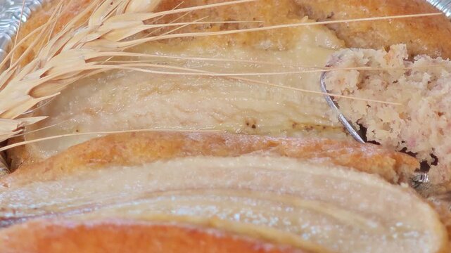 Banana cake in a container.