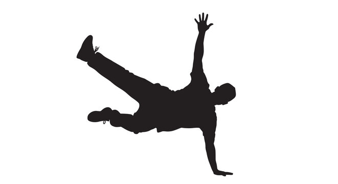 breakdancer silhouette performing a power move on white background