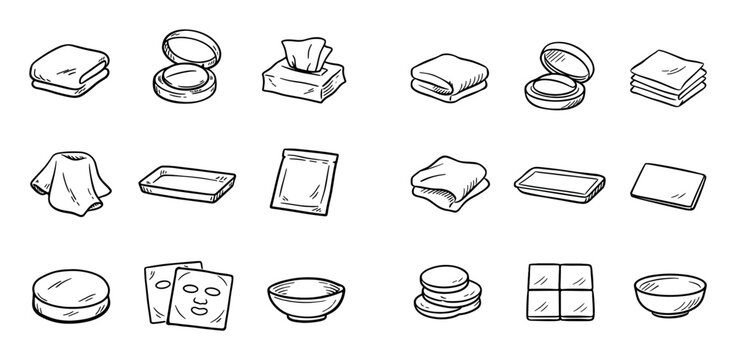 Bathroom and personal care design icons with towel, soap and tissue for infographic design in outline style