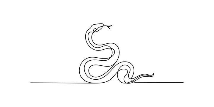 Simple continuous line drawing of a coiled snake with its tongue out Vector, illustration