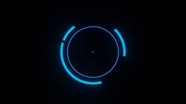 Target reticle with cyan neon glowing double arc segments rotating in loop animation