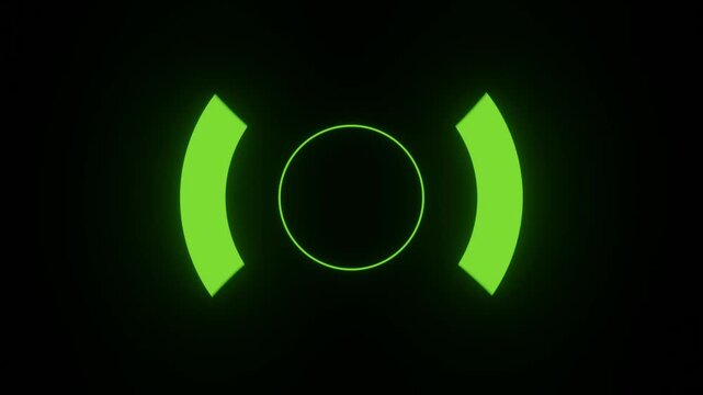 Green neon glowing curved arcs rotating around circle loop animation