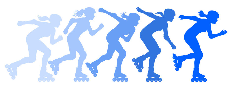 silhouettes of a roller skating woman, rollerblading motion illustration