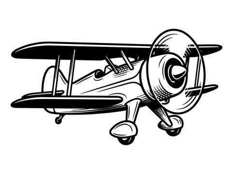 Vintage Biplane Airplane Illustration Drawing.