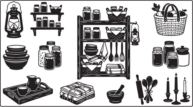 Kitchen Utensils and Cooking Essentials Illustration Set