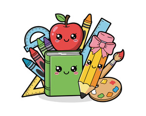School Supplies Kawaii Illustration