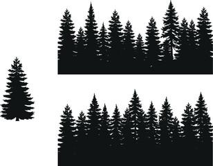 Pine forest silhouette vector set with coniferous tree borders and isolated evergreen fir for landscape design © MDARIFUL
