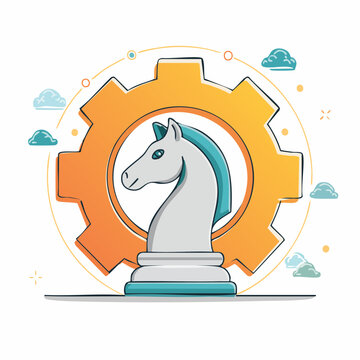 Chess Knight and Gear Illustration