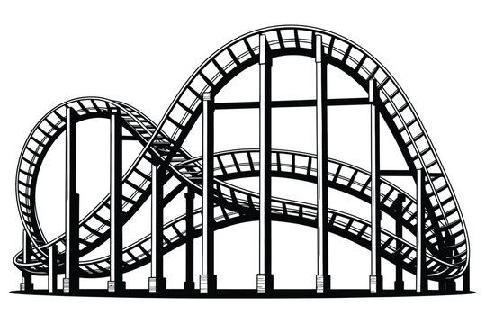 Rollercoaster black flat icon silhouette amusement park ride vector illustration