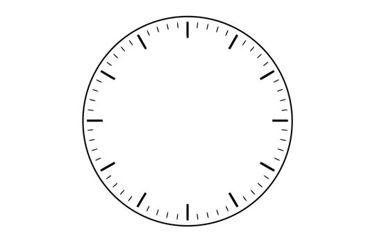 Blank Clock Face Template with Hour and Minute Marks, Minimalist Analog Clock Dial Vector Illustration for Time Management, Schedule Planning, Custom Watch Design, and Educational Projects.