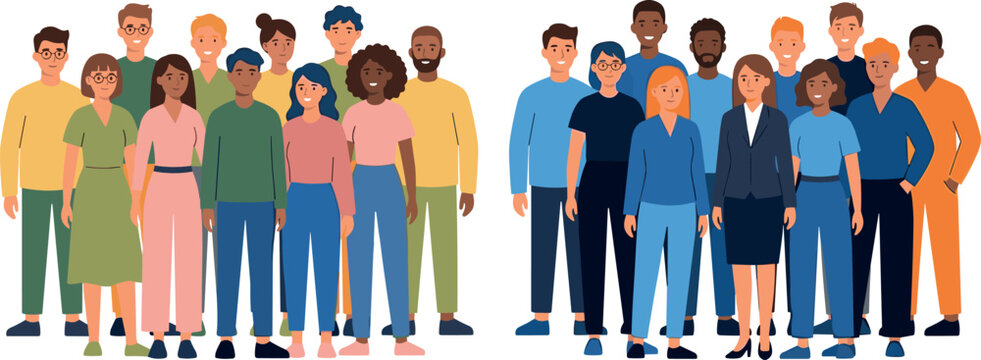 Diverse Cartoon Group of People Vector Illustration Standing Together for Global Community Society and Multicultural Corporate Team Graphics