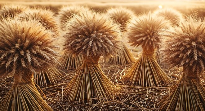 Golden wheat sheaves in a field.
