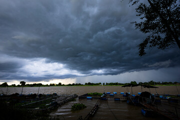Storm Clouds Gathering Over Chao Phraya River In Chai Nat