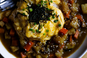 Creamy Omelet Curry Rice Served Hot On A Plate