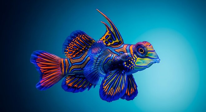 Mandarin dragonet fish portrait vibrant colors underwater wildlife