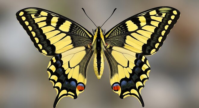 Eastern tiger swallowtail butterfly close up with detailed wing patterns