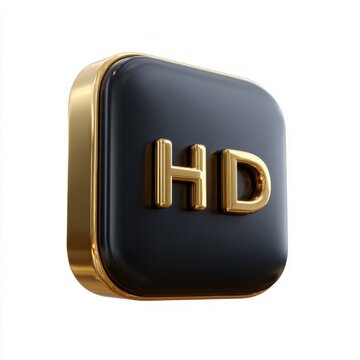 Black and gold rounded square glossy metallic icon with hd letters