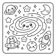 Fototapeta premium Cute Space Coloring Book Pages for Kids