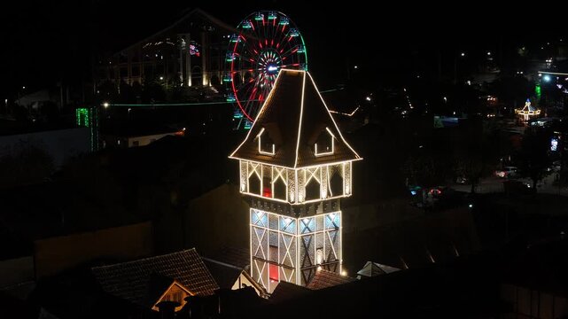 Night Scape Of Capivari Village In Campos Do Jordao In Sao Paulo Brazil. City At Night Scene. Winter  Destination. Brazilian Switzerland. Capivari Village In Campos Do Jordao In Sao Paulo Brazil. 