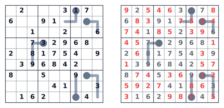 Sudoku puzzle with filled and unfilled numbers on grid  