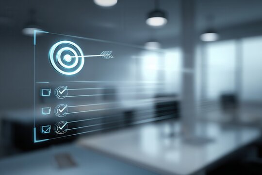 Digital target with arrow and checklist in modern office