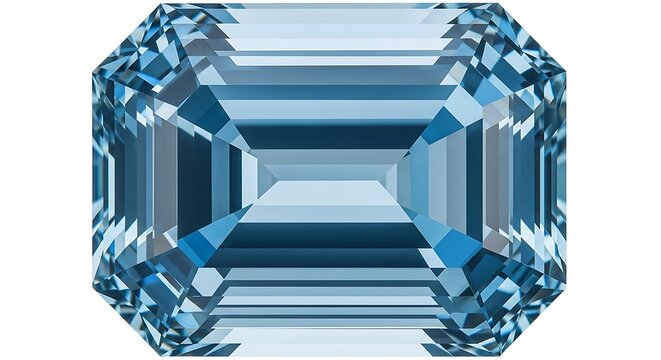 Aquamarine emerald cut gemstone isolated on white background