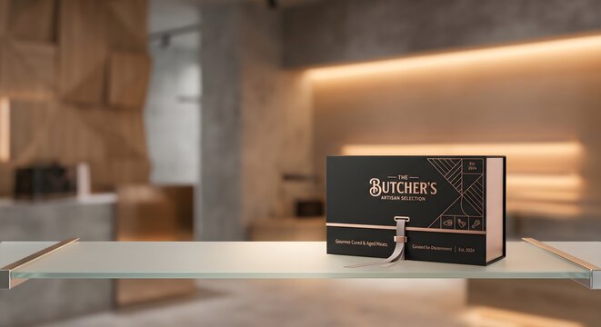 Modern Butcher Shop Display with Premium Meat Packaging Box