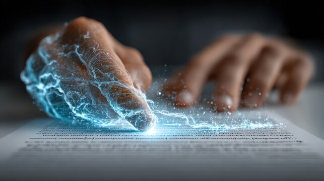 Digital transformation concept illustration, a hand using an eraser to remove text on a document. ..Created with Generative AI, not depicting real subjects.