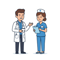 Fototapeta premium Friendly doctor and nurse discussing patient case in a modern clinic setting