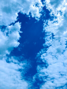 Bright blue sky with clouds forming patterns during midday in a clear atmosphere over an open area