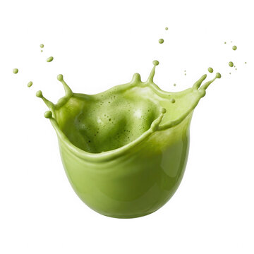 Green matcha latte splash, isolated on transparent background