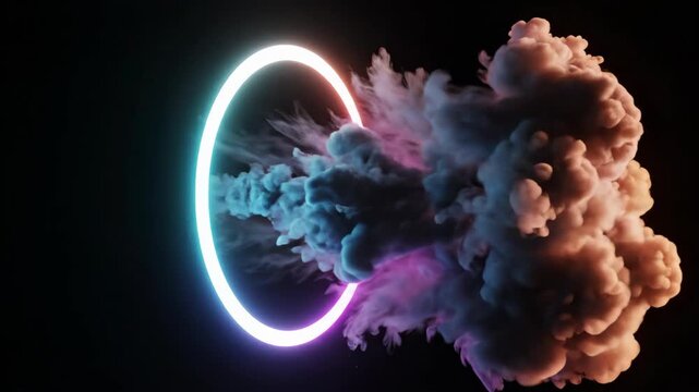 Glowing neon circle with smoke effect.