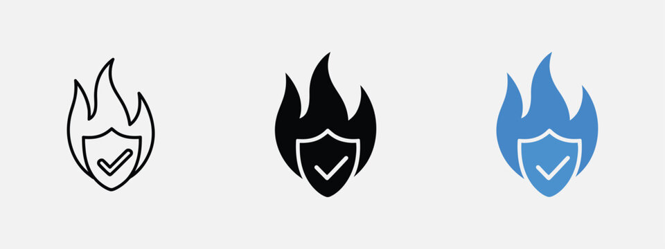 Fire and shield protection icon flame safety control hazard vector illustration