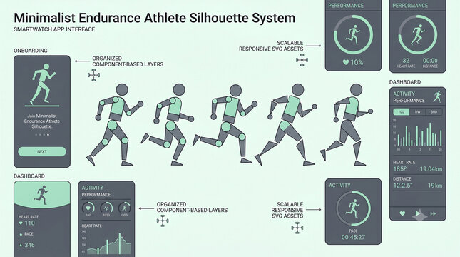 Athletes silhouettes endurance system motion diagram