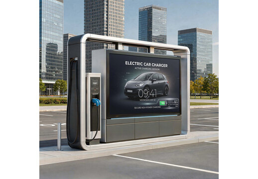 Electric Car Charger Point Mockup for Studio Presentation and Brand Showcase