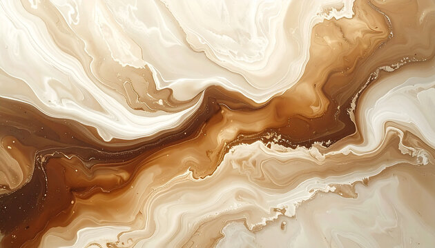Abstract swirling marble pattern in shades of brown and beige tones background