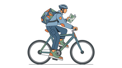 Naklejka premium Cyclist with Backpack Looking at Map Illustration