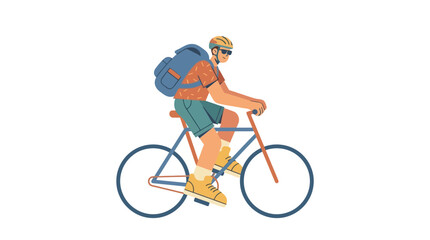 Fototapeta premium Cyclist with Backpack Riding a Bicycle Flat Vector Illustration