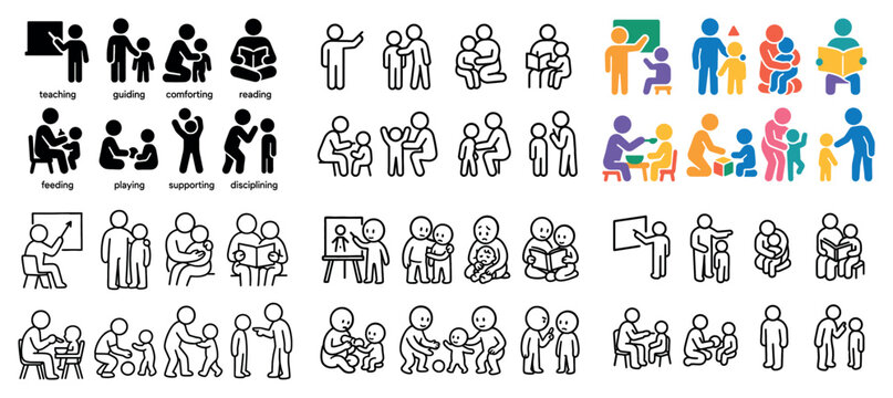 Family icons with parents children minimal