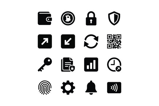 Cyber security and data protection black solid glyph icon set, privacy safety internet network symbols vector