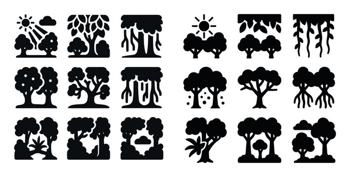 Nature icons with trees vines minimal