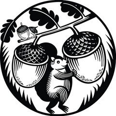 Vector squirrel icon, black and white illustration, acorn holder, woodland creature logo © kalek