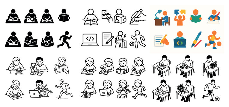 Learning icons with student book laptop outline