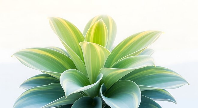 Elegant Variegated Tropical Plant Illustration with Glossy Green Leaves on Minimal Soft Background