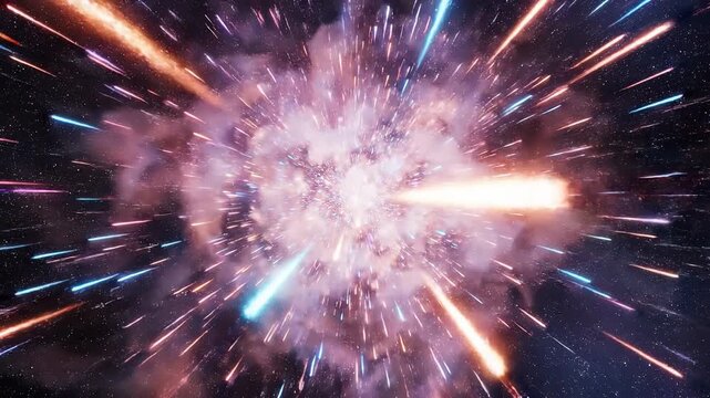 Vibrant colorful light streaks explosion.