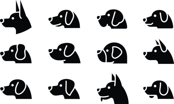 Collection of dog head silhouettes in profile view with animal head dog icon animal silhouette animal illustration silhouette