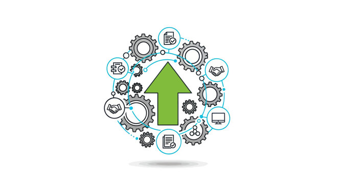 Business Process Improvement and Growth Concept with Gears and Upward Arrow