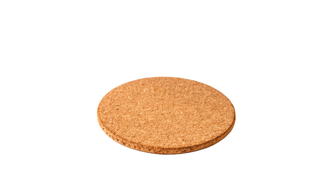 A simple plain round brown cork coaster mat layout template placeholder isolated on transparent background cut out