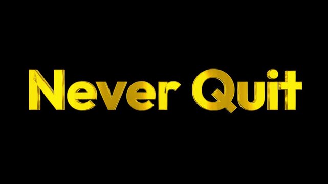 Motivational video clip with never quit text on green background with sparkling lights